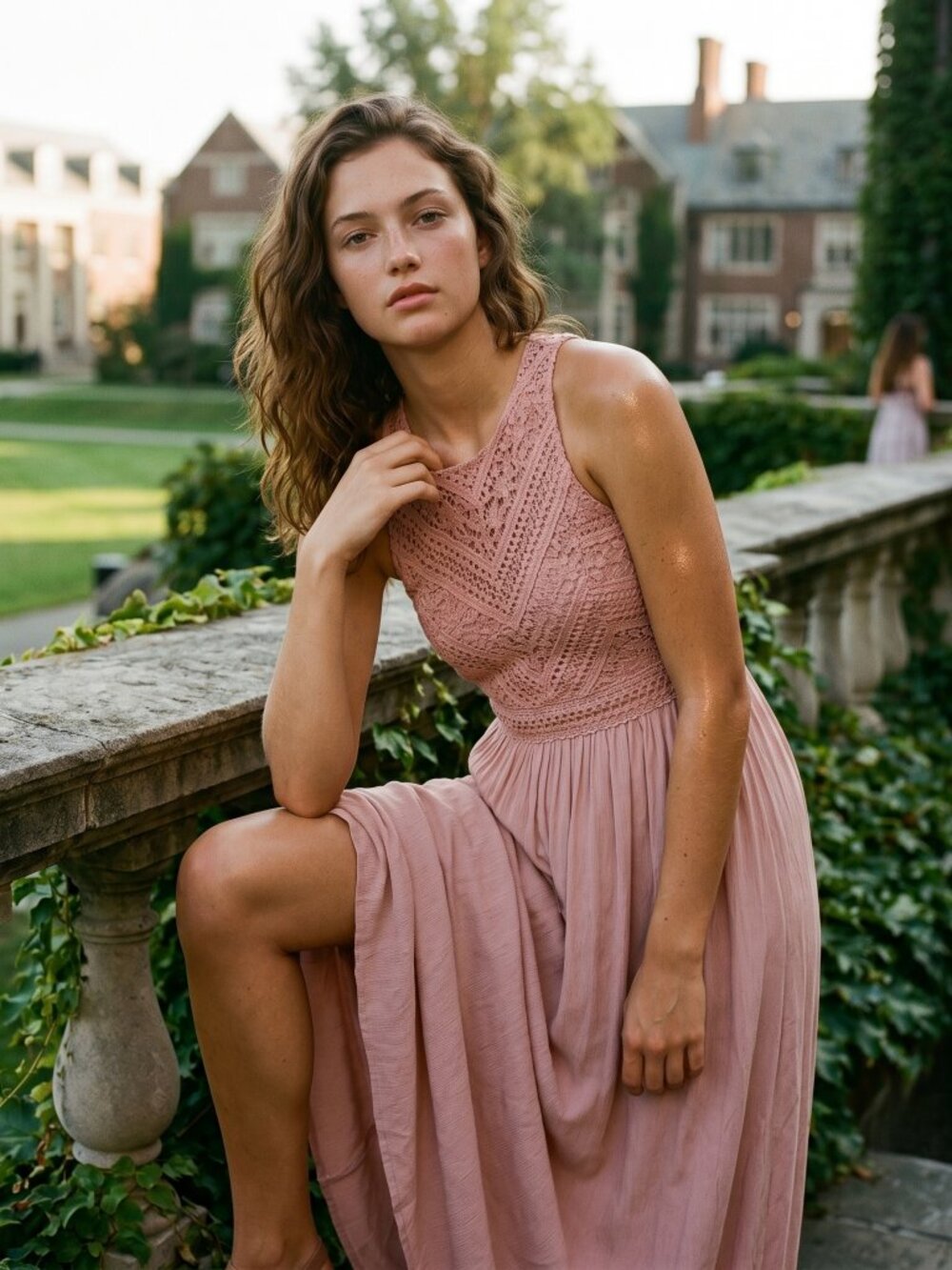 Wild Honey Women S Maxi Dress Blush Pink Chevron Lace Sleeveless Keyhole Boho